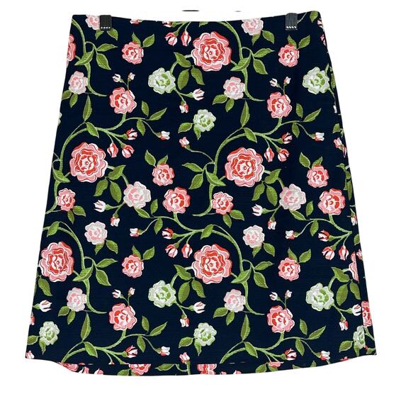 Ann Taylor A-Line Skirt Womens 0 Navy Floral Textured Cotton Stretch Preppy - Picture 1 of 5